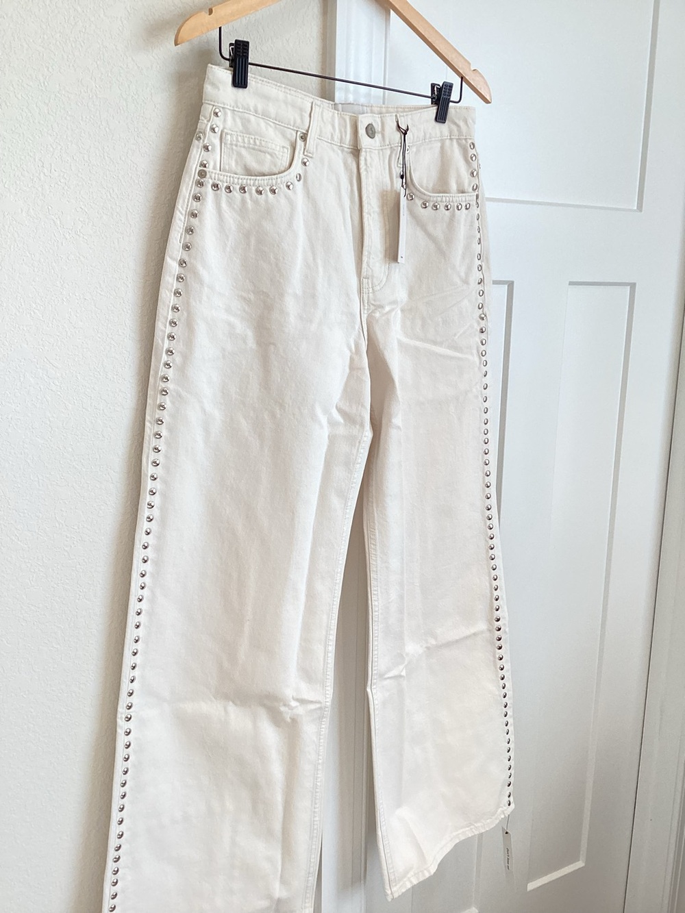Reformation Cary High-Rise Slouchy Wide-Leg Jeans NEW 28 Anthropologie Studded - Picture 2 of 14